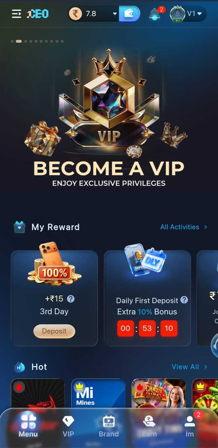 1CEO VIP Game Access screen